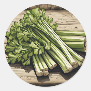 Fresh Celery Bunch on Wood Classic Round Sticker