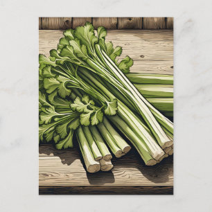 Fresh Celery Bunch on Wood Postcard