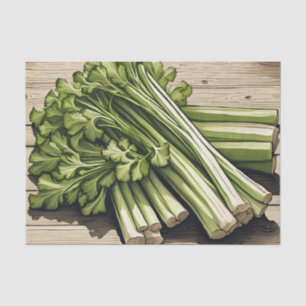 Fresh Celery Bunch on Wood Tissue Paper