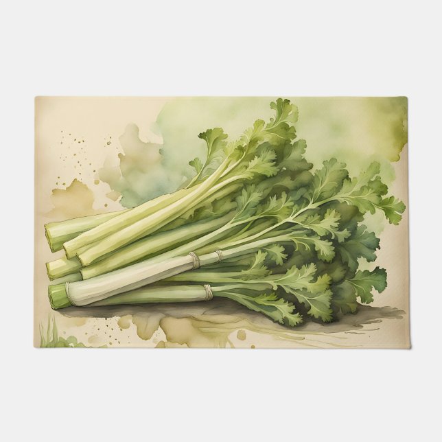 Fresh Celery Bunch Watercolor Doormat (Front)