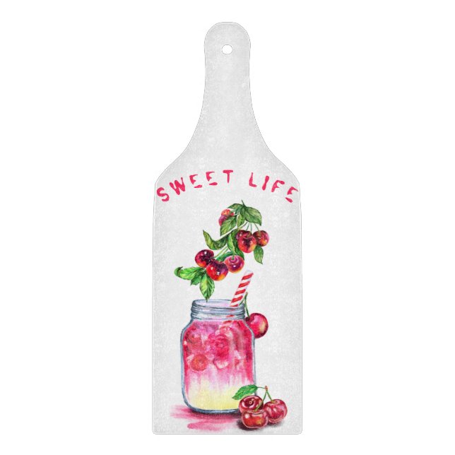 Fresh Cherry Drink Cutting Board - Custom Text (Front)