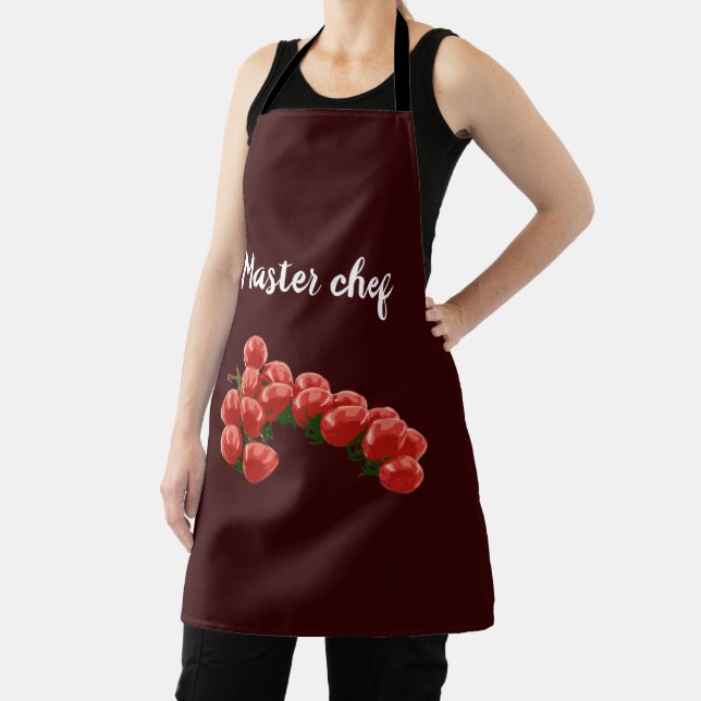 Fresh cherry tomatoes on a branch with text apron (Insitu)