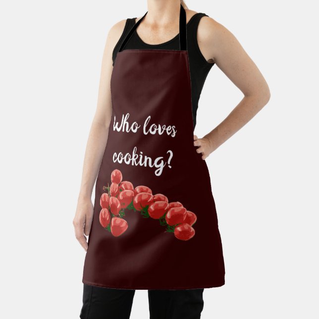Fresh cherry tomatoes on a branch with text apron (Insitu)