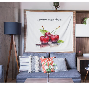 Fresh Cherry Trio in Watercolor, custom Tapestry