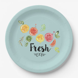 Fresh - Citrus Fruits in Watercolor Paper Plate