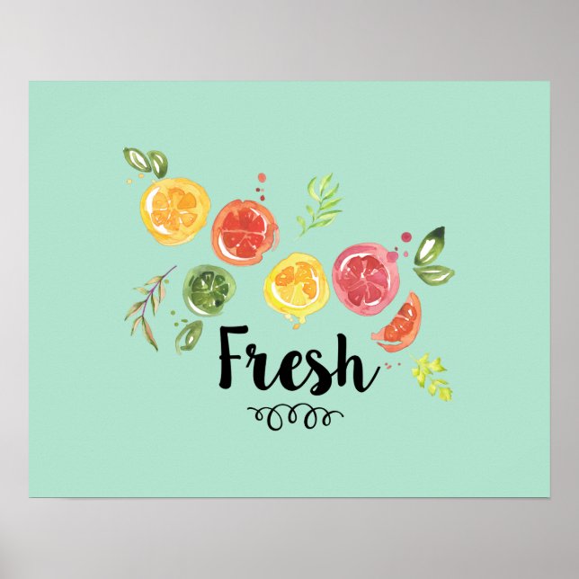 Fresh -  Citrus Fruits in Watercolor Poster (Front)