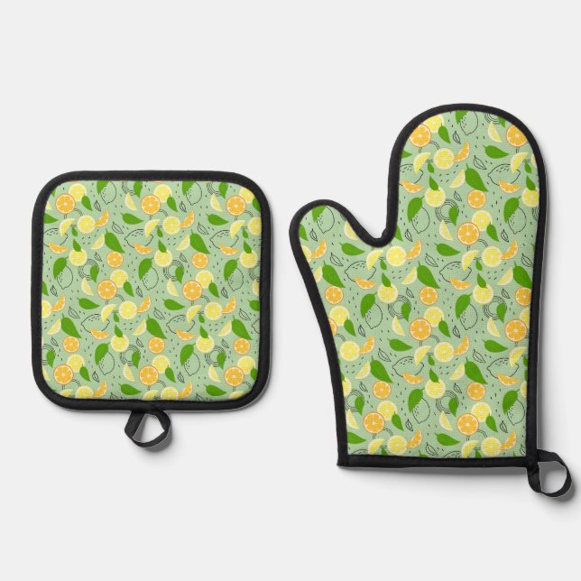 Fresh citrus fruits. oven mitt & pot holder set (Front)