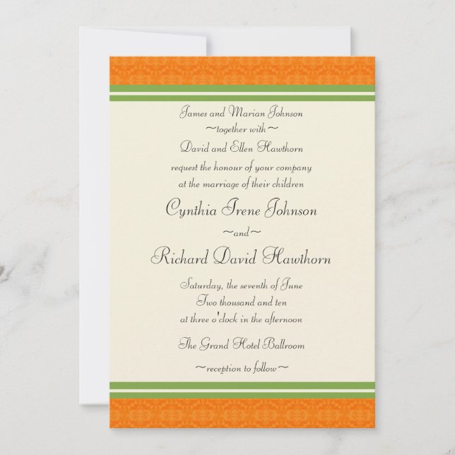 Fresh Citrus Orange Green Wedding Invitations (Front)