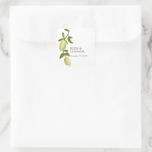 Fresh Citrus Painted Lemons Modern Mediterranean Square Sticker