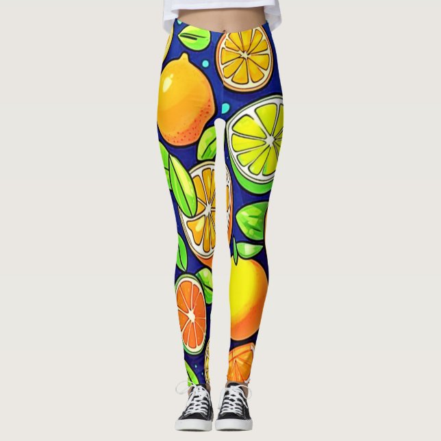 Fresh Citrus Slice Pattern Leggings (Front)