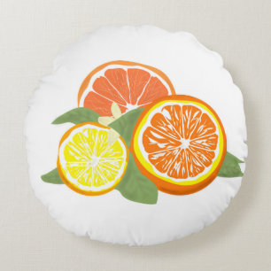 Fresh Citrus Slices Orange Lemon Round Cushion