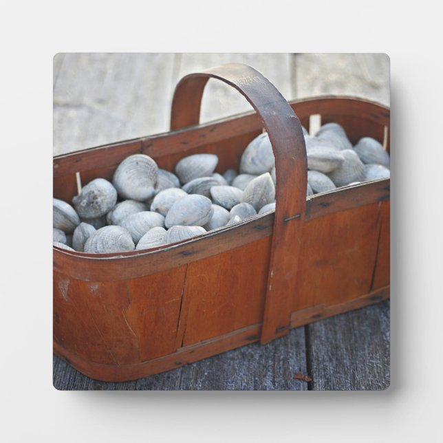 Fresh Clams in Vintage English Wooden Basket Plaque (Front)