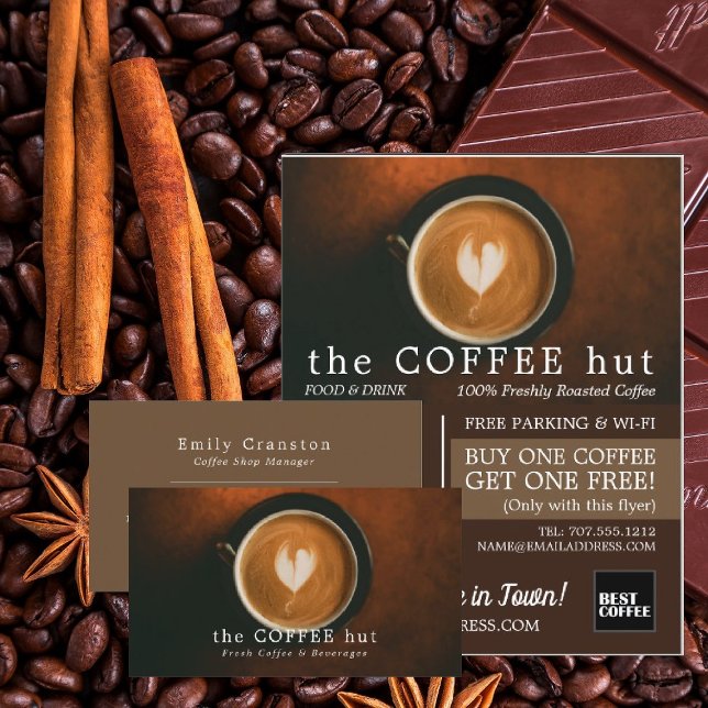 Fresh Coffee, Barista, Café, Coffeehouse Business Card (Creator Uploaded)
