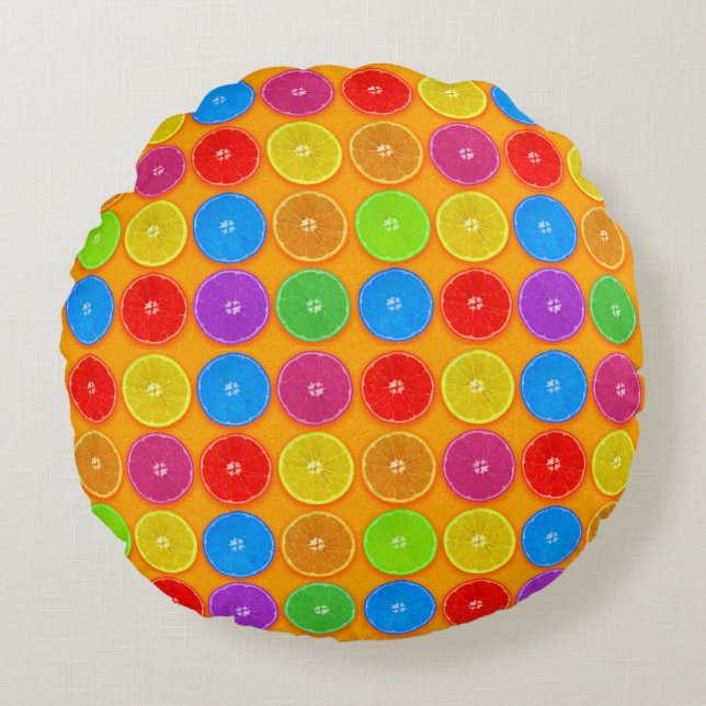 Fresh Colourful Orange Slices Round Cushion (Front)