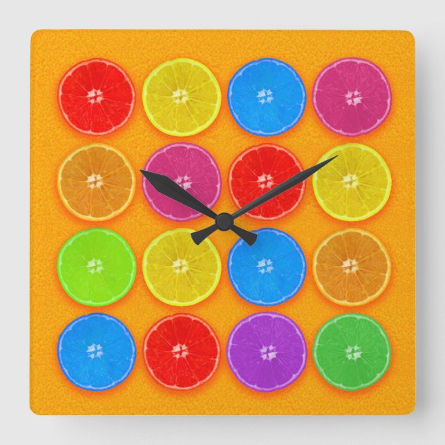 Fresh Colourful Orange Slices Square Wall Clock (Front)