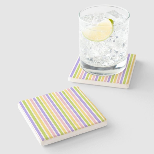 Fresh Colourful Striped Abstract Style Pattern Stone Coaster (Side)