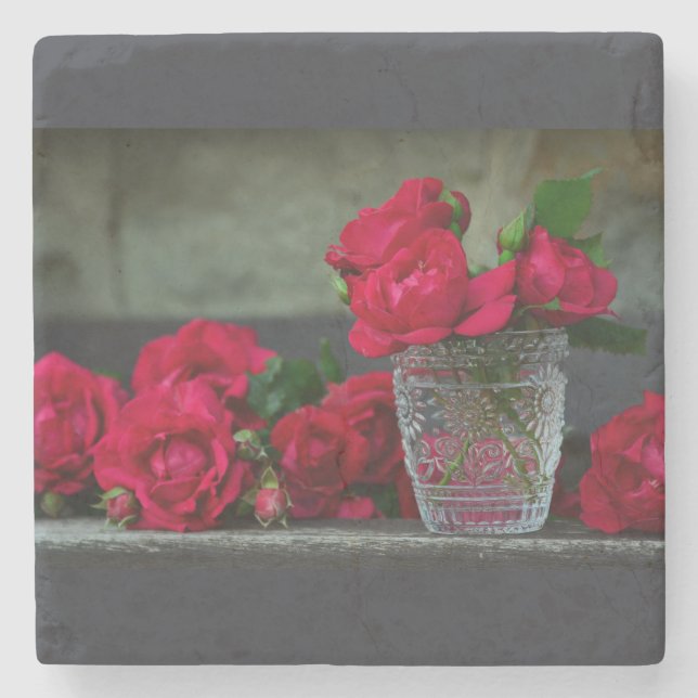 Fresh-Cut Red Roses Stone Coaster (Front)