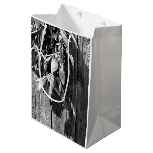 Fresh-cut Sage Barn-wood Grayscale Medium Gift Bag (Front Angled)