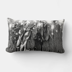 Fresh-cut Sage Barn-wood Grayscale Twinkle Lights Lumbar Cushion