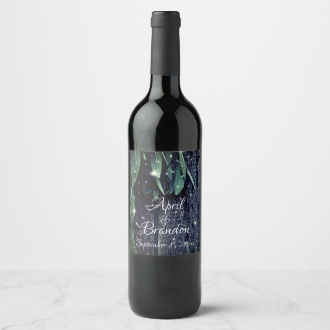 Fresh-cut Sage Barn-wood Twinkle Lights Wine Label (Front)