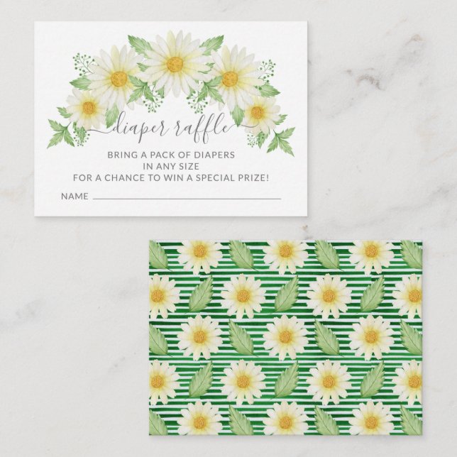 Fresh Daisy Baby Shower Diaper Raffle Ticket Enclosure Card (Front/Back)