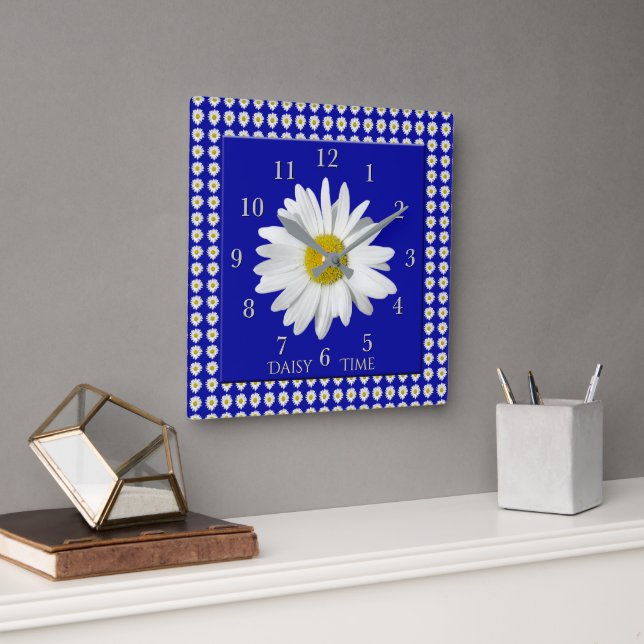 Fresh Daisy Blossom Time Square Wall Clock (Office)