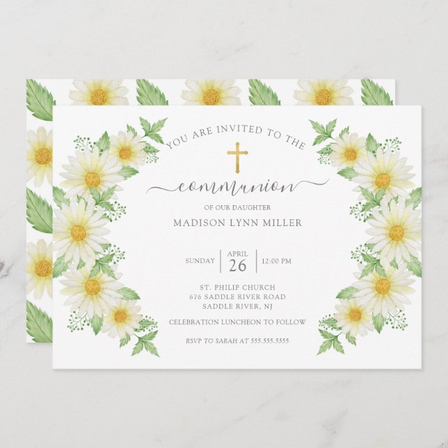 Fresh Daisy Floral First Communion Invitation (Front/Back)
