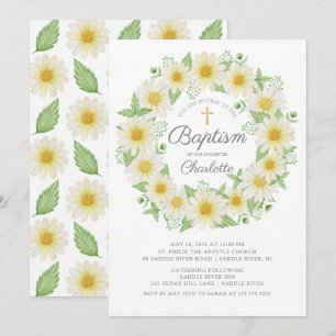 Fresh Daisy Floral Girls Baptism Invitation