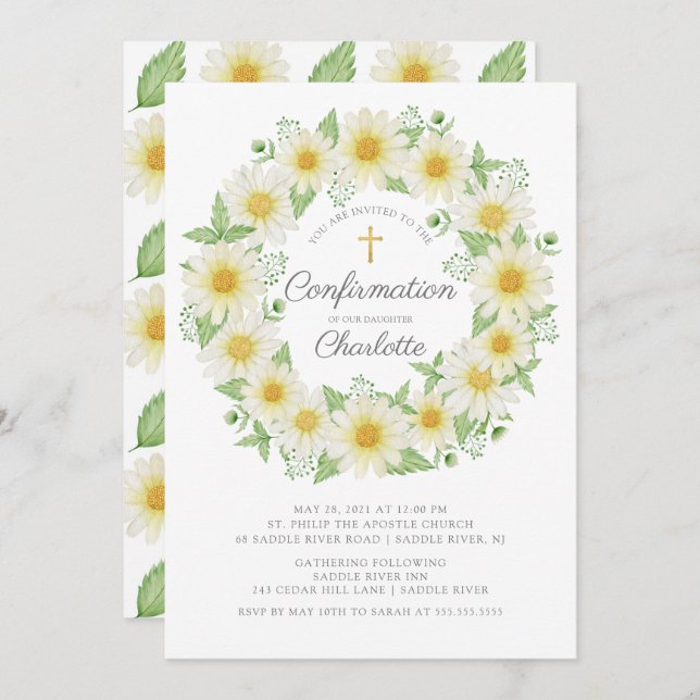 Fresh Daisy Floral Girls Confirmation Invitation (Front/Back)