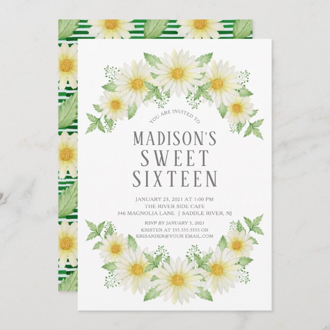 Fresh Daisy Floral Sweet Sixteen Party Invitation (Front/Back)