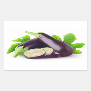 Fresh eggplants with leaves rectangular sticker