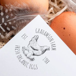 Fresh Eggs Rustic Hand-drawn Hen Farm Rubber Stamp