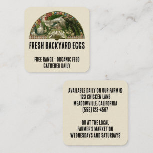 Fresh Eggs! Vintage Art Nouveau Chickens and Eggs Square Business Card