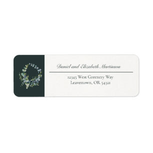 Fresh Elegant Eucalyptus Leaves Wreath Dark Green Return Address Label