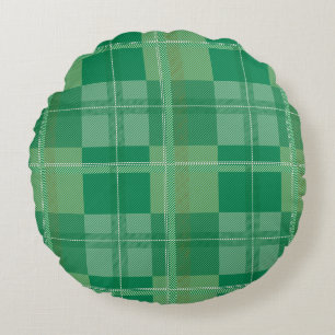 Fresh Emerald Green Plaid Aesthetic Round Cushion