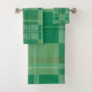 Fresh Emerald Sage Plaid Aesthetic Bath Towel Set