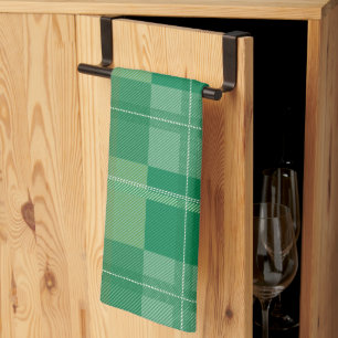 Fresh Emerald Sage Plaid Aesthetic Tea Towel