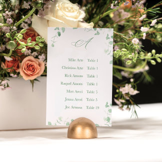 Fresh Eucalyptus Alphabet Seating Chart Card