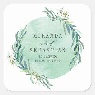 Fresh Eucalyptus botanical wedding monogram Square Sticker