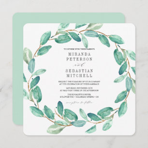 Fresh Eucalyptus Leaves wreath Botanical Wedding Invitation