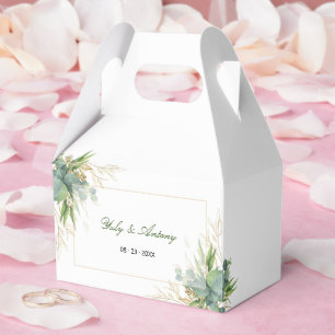 Fresh Eucalyptus Matte Gold Leaf Geometric Wedding Favour Box