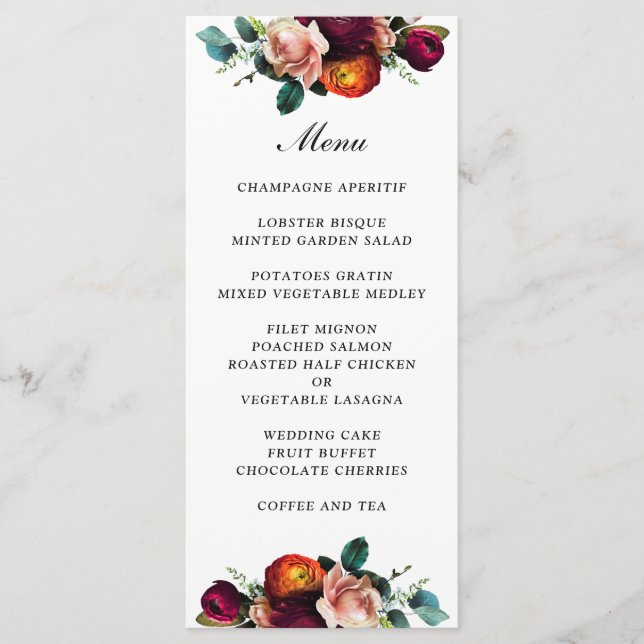 Fresh Fall Floral Wedding Menu (Front)