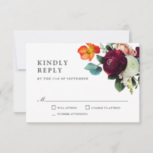 Fresh Fall Romantic Floral Wedding RSVP Card