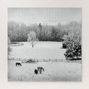 Fresh Fallen Snow at the Horse Ranch - 20x20 inch Jigsaw Puzzle