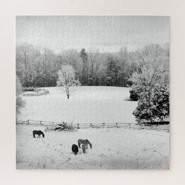 Fresh Fallen Snow at the Horse Ranch - 20x20 inch Jigsaw Puzzle (Vertical)