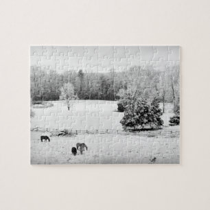 Fresh Fallen Snow at the Horse Ranch - 8x10 inch Jigsaw Puzzle