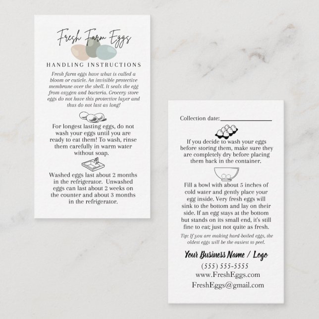 Fresh Farm Egg Handling Instructions Business Card (Front/Back)