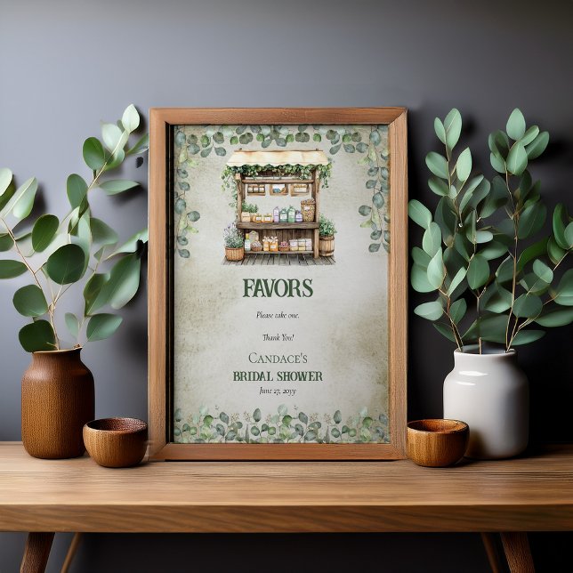 Fresh Farmer's Market Farm Stand Favours Sign (Fresh Off the Market Farmstand and Eucalyptus Bridal Shower Favors Sign Poster )