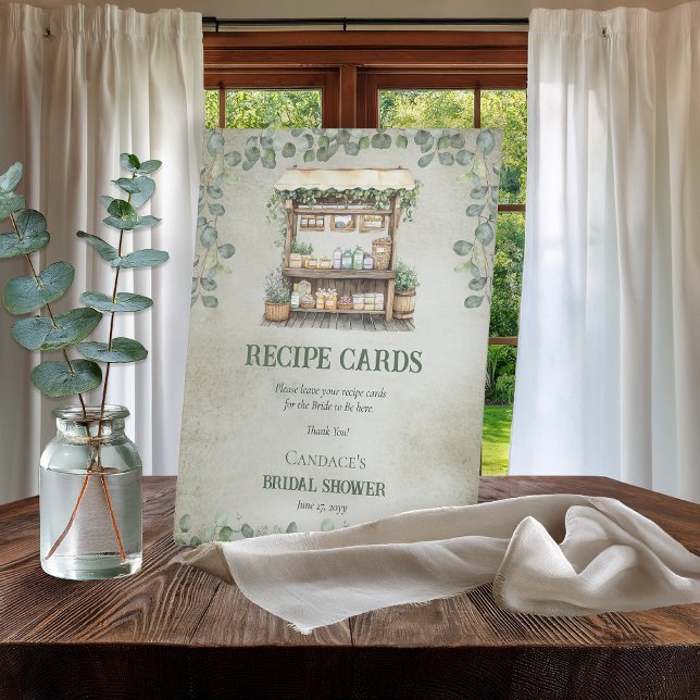 Fresh Farmer's Market Farm Stand Recipe Card Pedestal Sign (Fresh Off the Market Collection- "Recipe Cards" Bridal Shower Pedestal Tabletop 8" x 10" Sign)