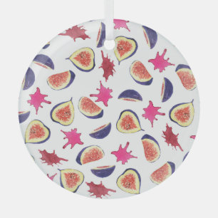 Fresh Figs Pink Juice Watercolor Glass Tree Decoration